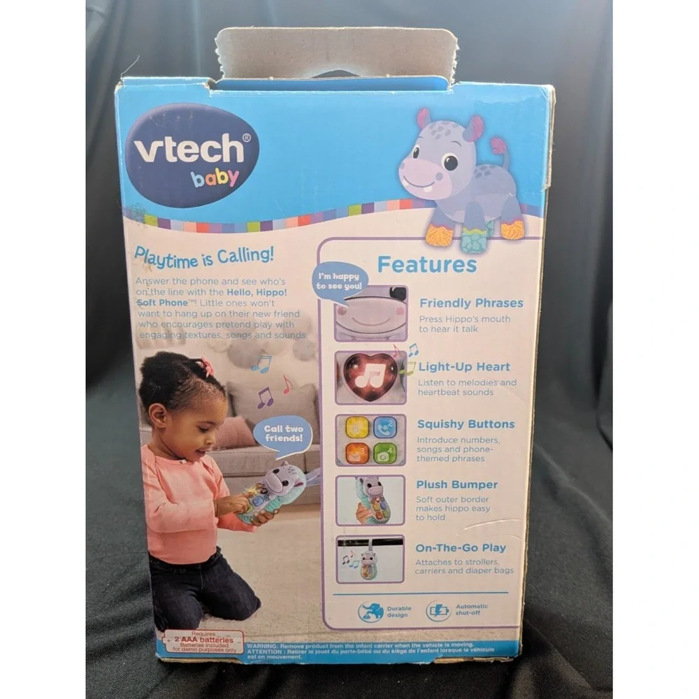 VTech Baby Hello Hippo Soft Phone Talks Sings Lights Soft Squishy 45+ Songs